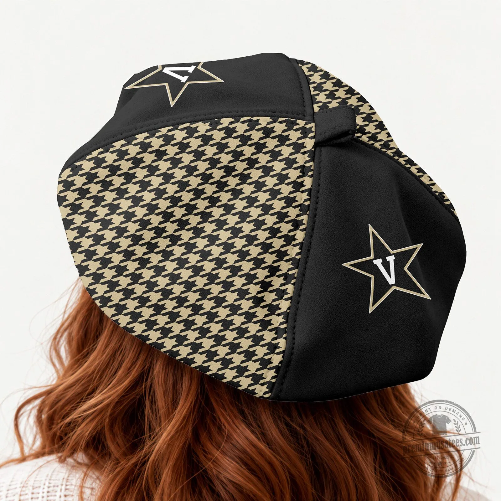 Vanderbilt Commodores Houndstooth Pattern Custom Name Beret Hat 6 Vanderbilt Commodores Houndstooth Pattern Custom Name Beret Hat
