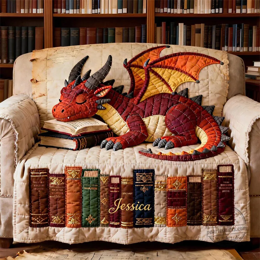 Fantasy Dragon Reading Personalized Quilted Sofa Cover