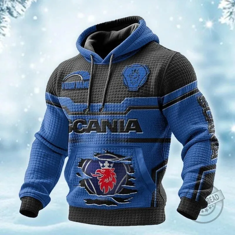 Scania Truck Logo Blue and Black Waffle Knit Hoodie