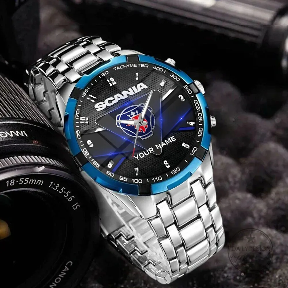 Scania Logo Custom Name Stainless Steel Watch for Truck Enthusiasts