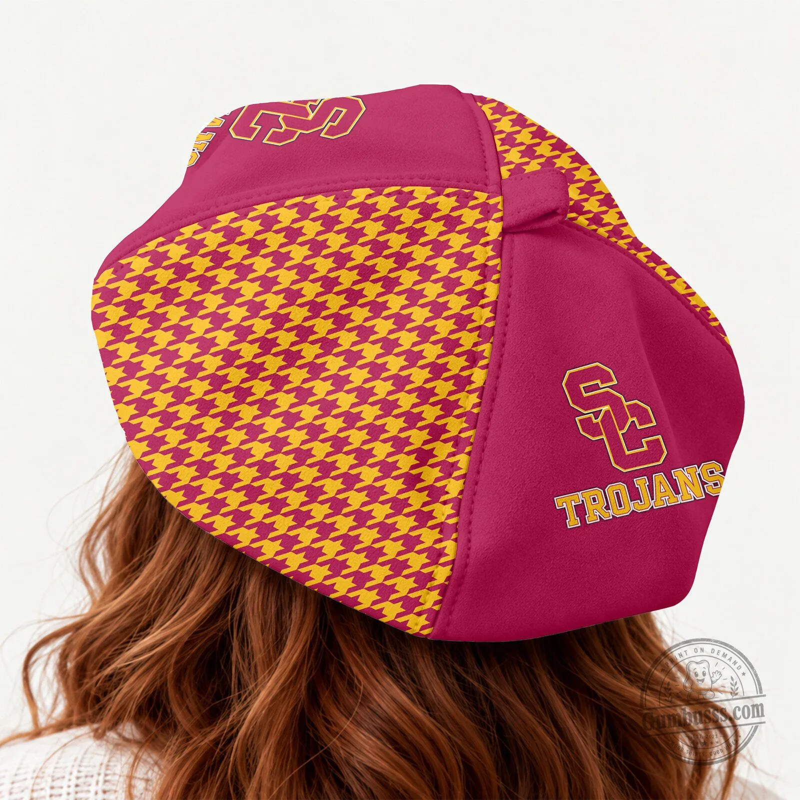 USC Trojans Custom Name Houndstooth Pattern Beret Hat 6 USC Trojans Custom Name Houndstooth Pattern Beret Hat