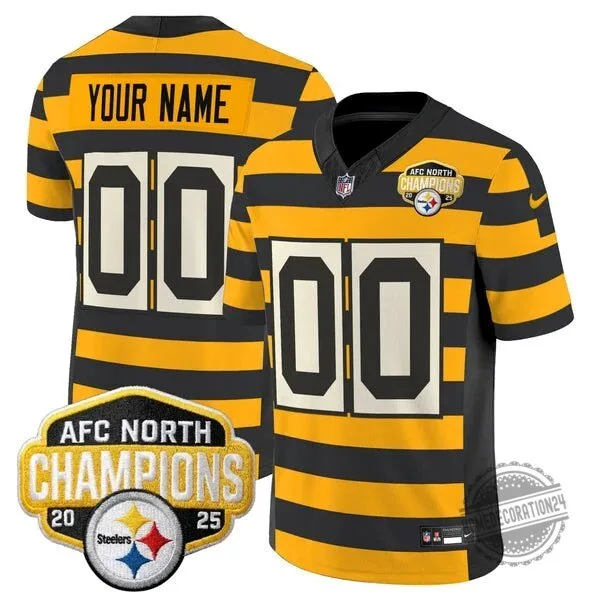 AFC North Champions Pittsburgh Steelers Black Gold Striped Football Jersey