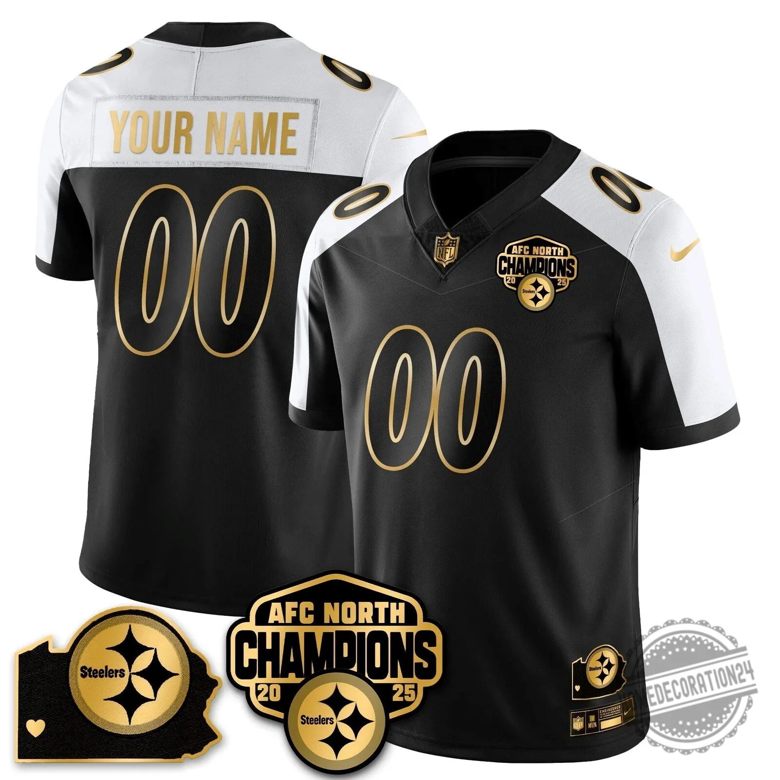 AFC North Champions Pittsburgh Steelers Black Gold Striped Football Jersey 10 AFC North Champions Pittsburgh Steelers Black Gold Striped Football Jersey