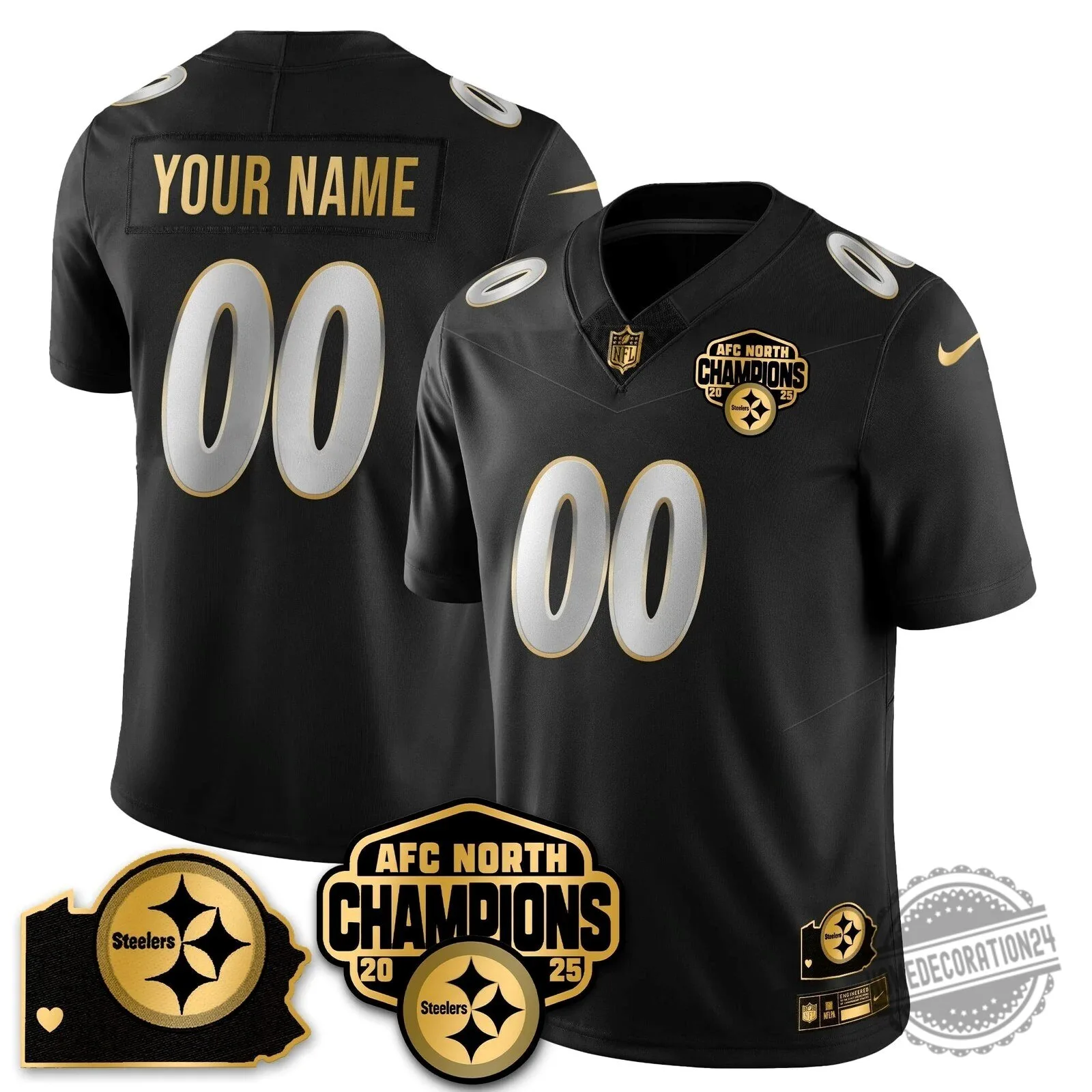 AFC North Champions Pittsburgh Steelers Black Gold Striped Football Jersey 13 AFC North Champions Pittsburgh Steelers Black Gold Striped Football Jersey