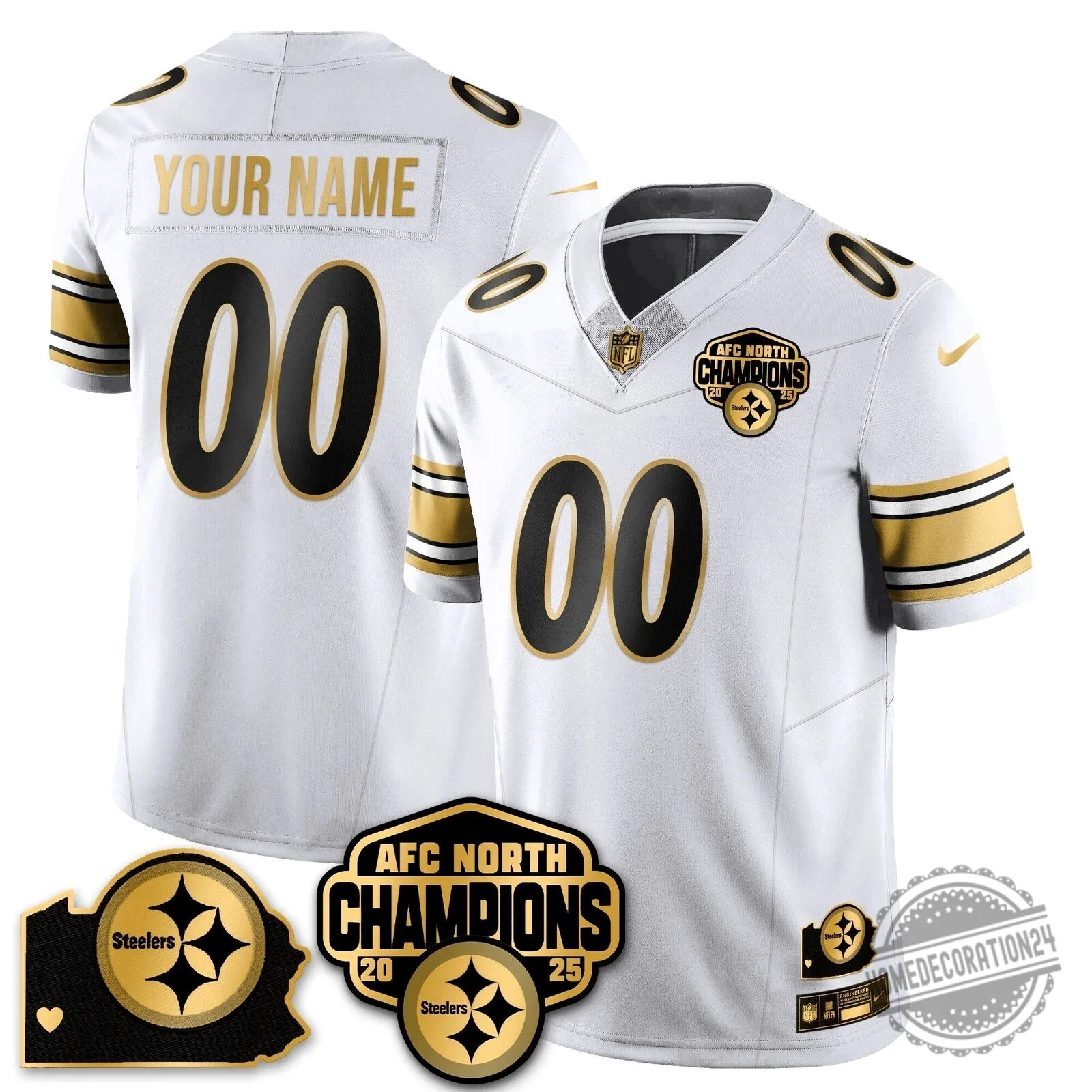 AFC North Champions Pittsburgh Steelers Black Gold Striped Football Jersey 15 AFC North Champions Pittsburgh Steelers Black Gold Striped Football Jersey