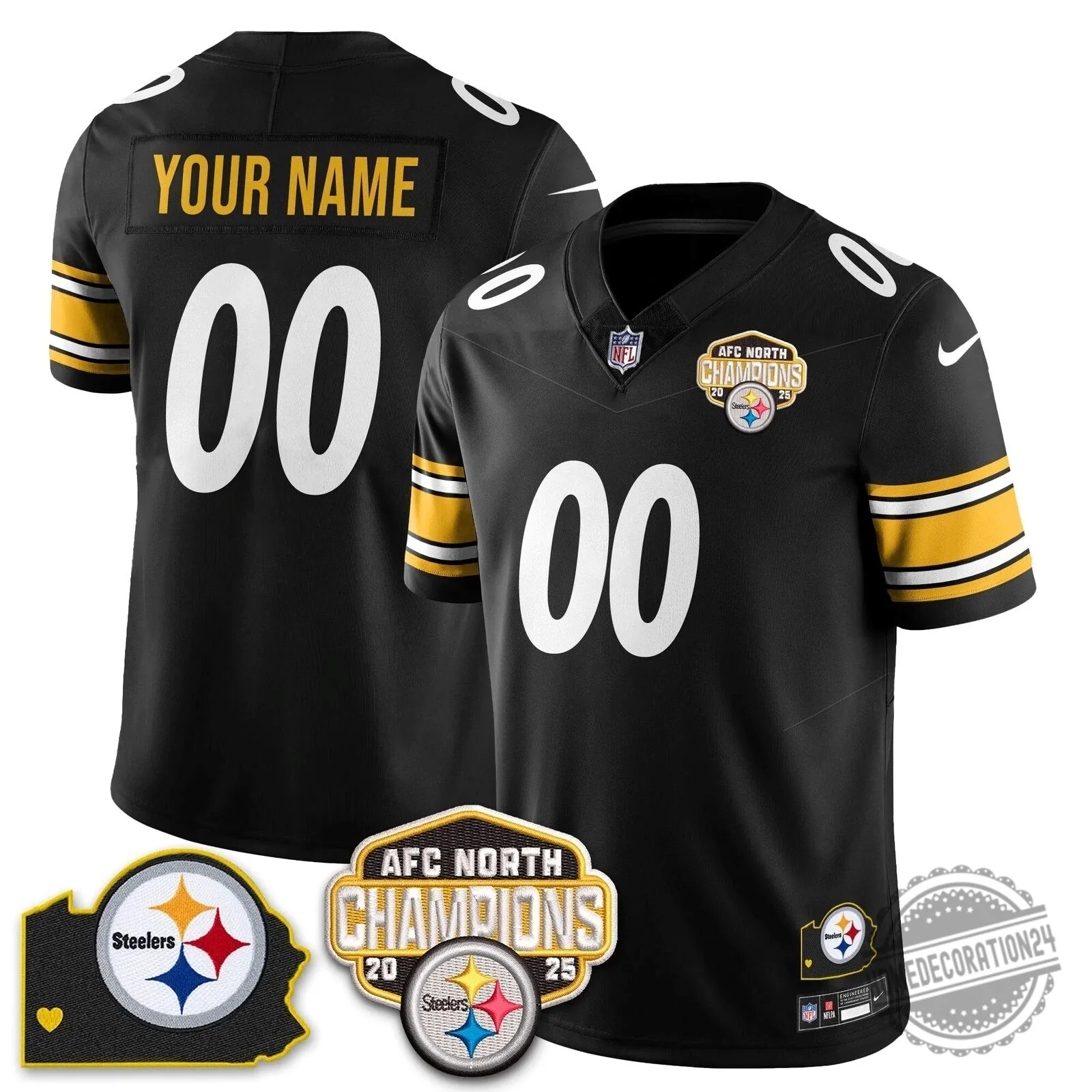 AFC North Champions Pittsburgh Steelers Black Gold Striped Football Jersey 16 AFC North Champions Pittsburgh Steelers Black Gold Striped Football Jersey