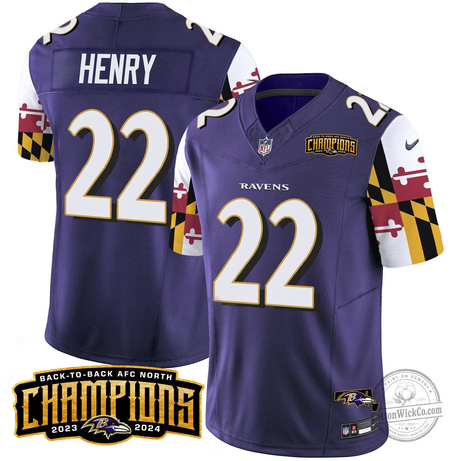 Baltimore Ravens Back-to-Back AFC North Champions Henry Number 22 Football Jersey 2 Baltimore Ravens Back-to-Back AFC North Champions Henry Number 22 Football Jersey