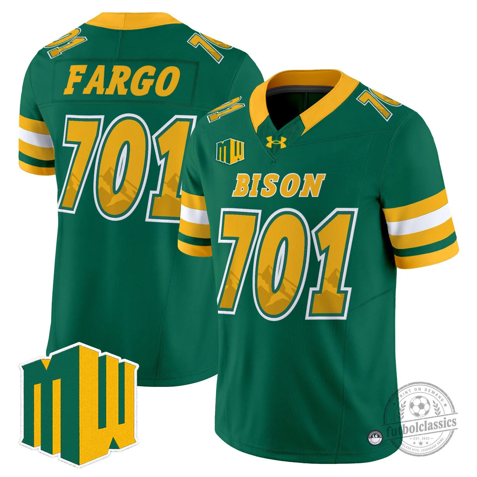 North Dakota State Bison Green and Gold Fargo 701 Football Jersey
