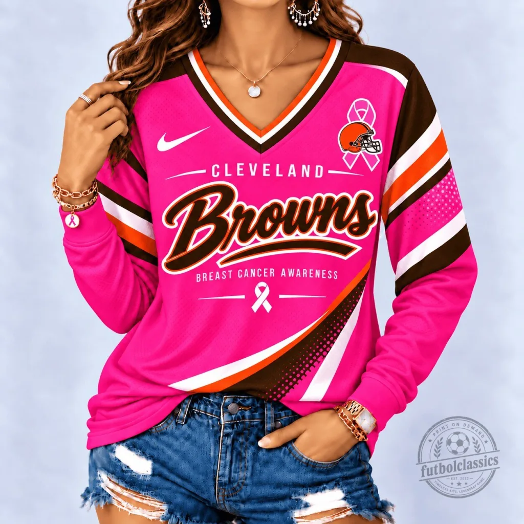 Cleveland Browns Breast Cancer Awareness Pink Football Long Sleeve Jersey Cleveland Browns Breast Cancer Awareness Pink Football Long Sleeve Jersey