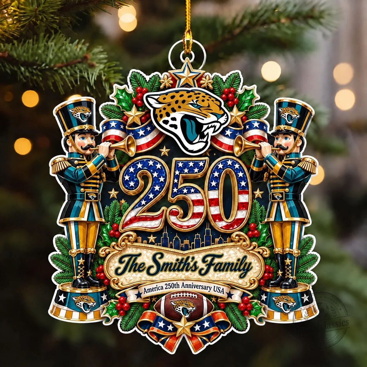 Jacksonville Jaguars Christmas Ornament Personalized Family Name 250th Anniversary