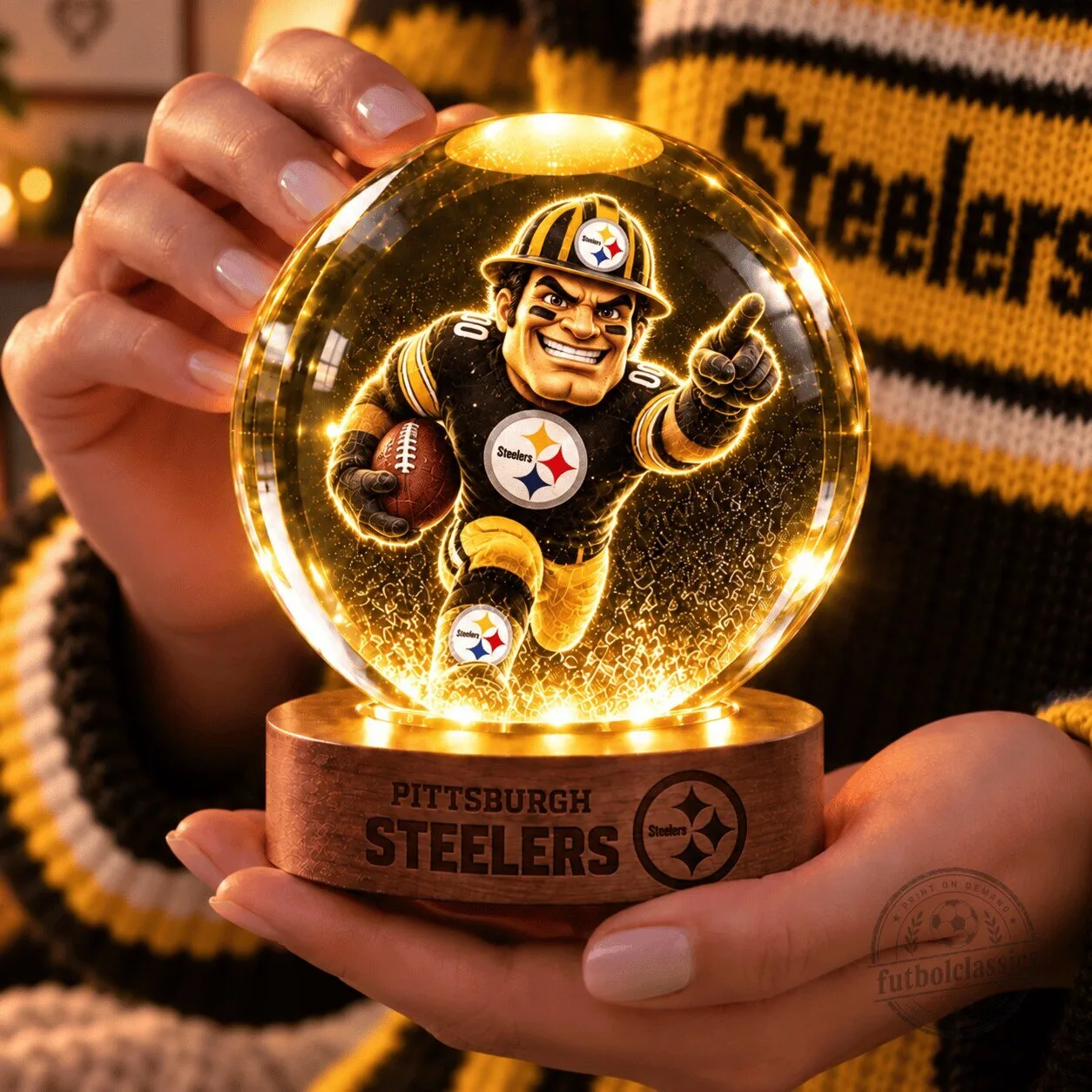 Pittsburgh Steelers NFL Crystal Ball Night Light with Mascot Design