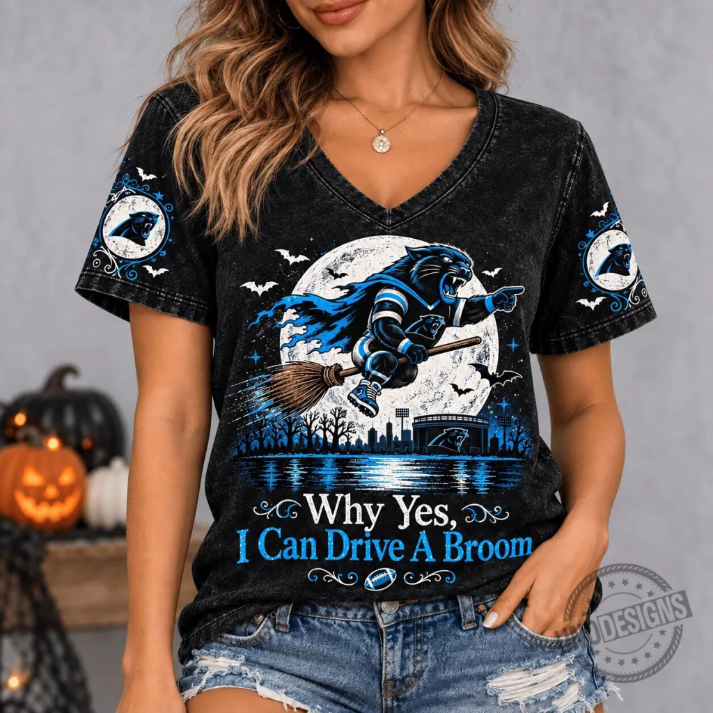 Carolina Panthers Halloween Witch Game Day V-Neck T-Shirt Carolina Panthers Halloween Witch Game Day V-Neck T-Shirt