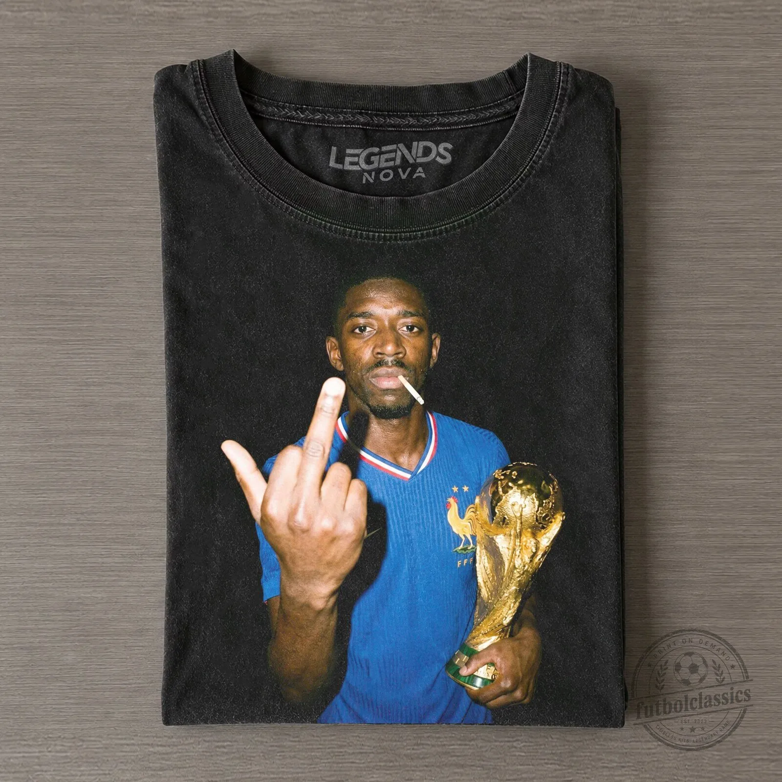 France World Cup Champion T-Shirt featuring Ousmane Dembele's Middle Finger Design
