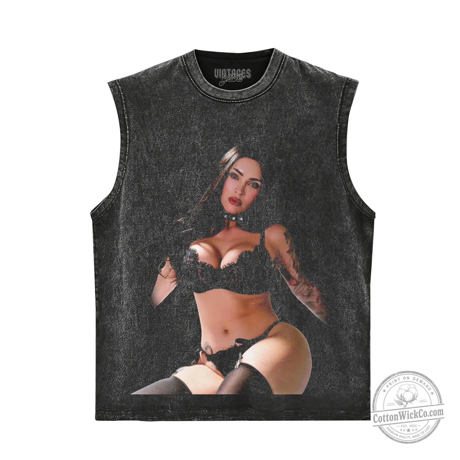 Megan Fox Vintage Washed Black Graphic Tank Top