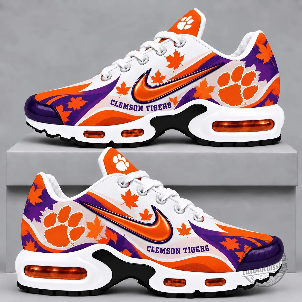 Clemson Tigers Fall Season Orange Purple Maple Leaf Pattern Sneakers