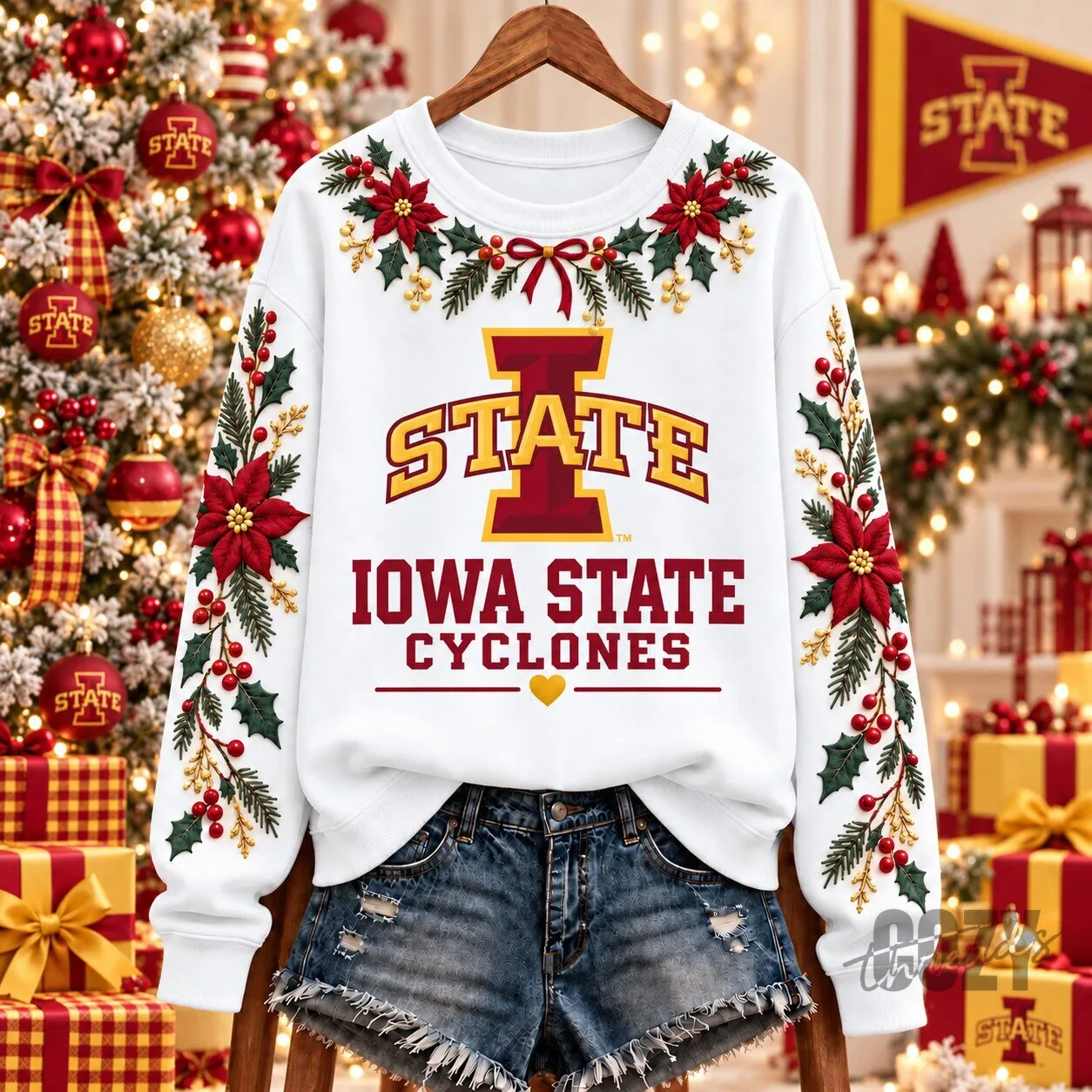 Iowa State Cyclones Christmas Floral Holiday Sweatshirt
