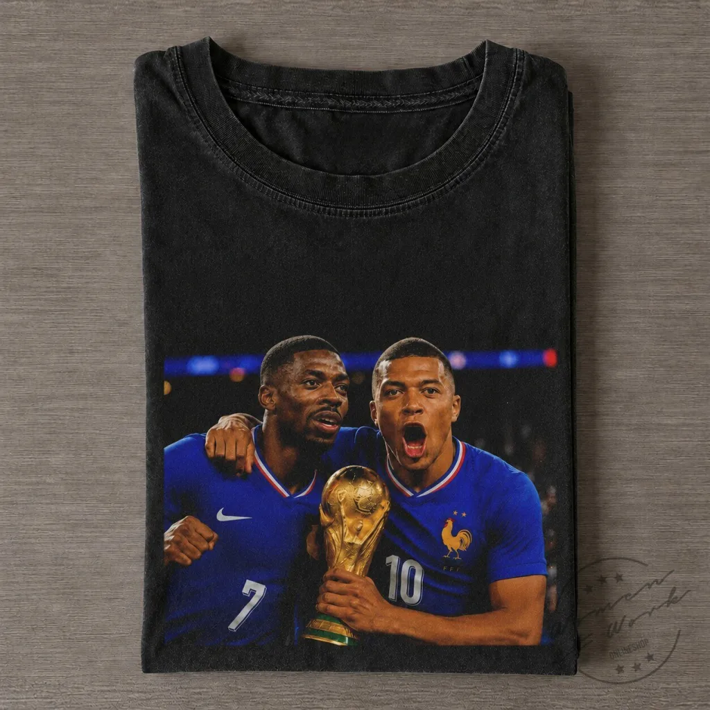 Ousmane Dembele and Kylian Mbappe France Soccer Team World Cup T-Shirt Ousmane Dembele and Kylian Mbappe France Soccer Team World Cup T-Shirt