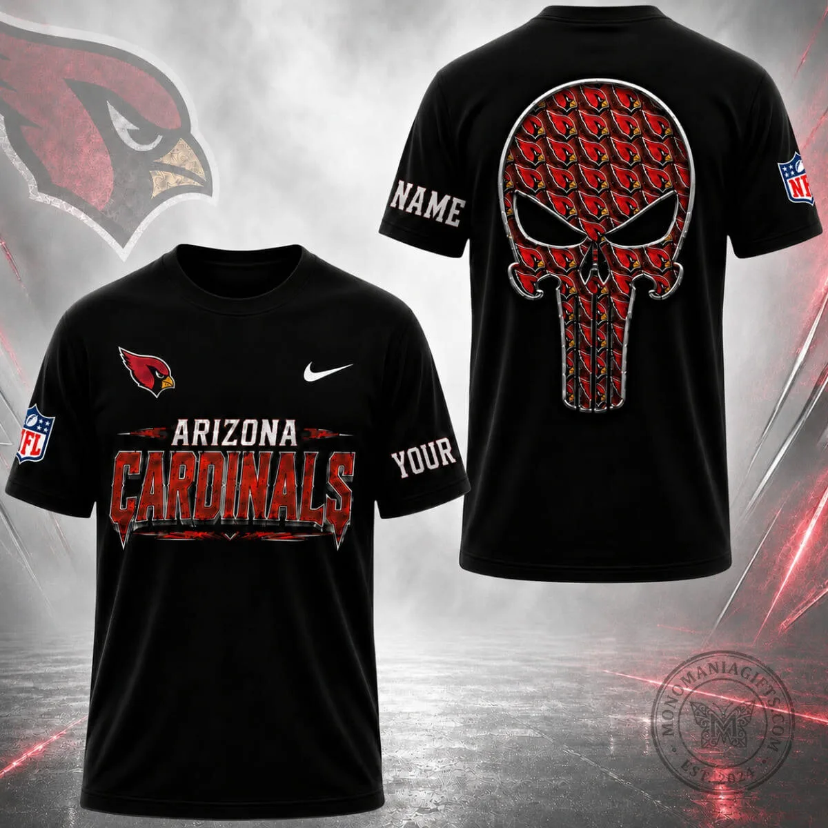Arizona Cardinals Fan Shirt Personalized Gridiron Skull Short Sleeve T-Shirt