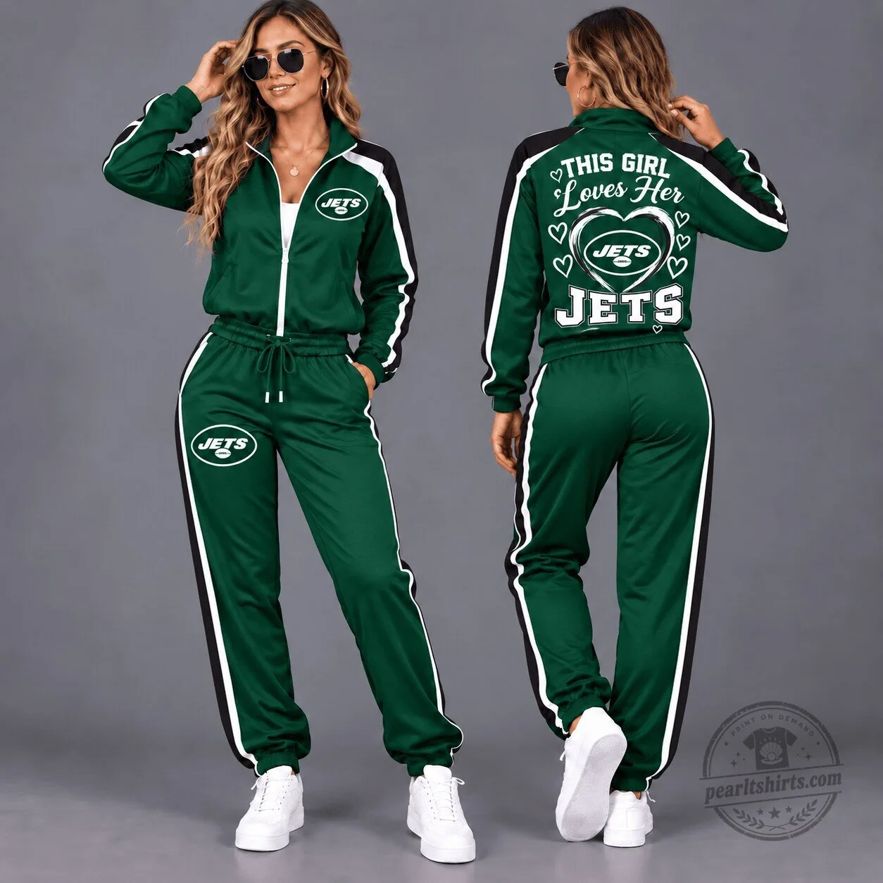 New York Jets Fan Love Green Tracksuit Set for Women