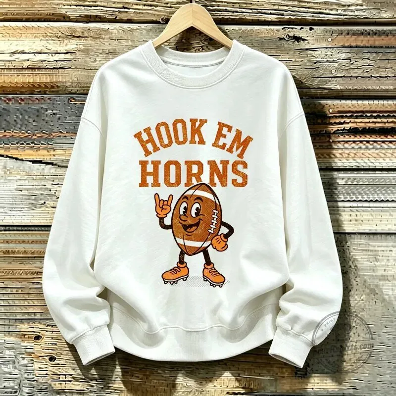 Texas Longhorns Football Hook 'Em Horns Mascot Crewneck Sweatshirt