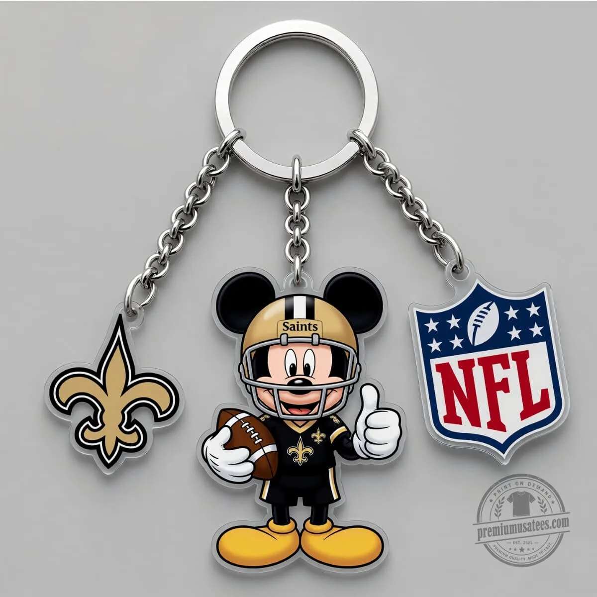 New Orleans Saints Mickey Mouse NFL Football Triple Charm Keychain