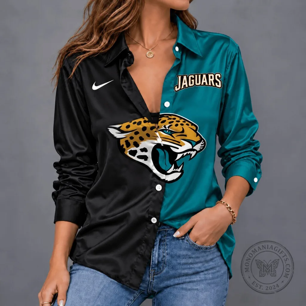 Jacksonville Jaguars NFL Team Spirit Satin Long-Sleeve Button-Down Shirt 4 Jacksonville Jaguars NFL Team Spirit Satin Long-Sleeve Button-Down Shirt