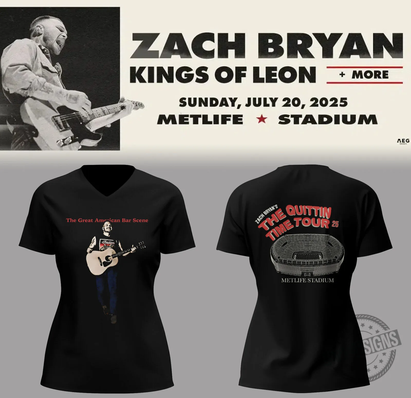 Zach Bryan The Quittin' Time Tour 2025 MetLife Stadium Concert T-Shirt