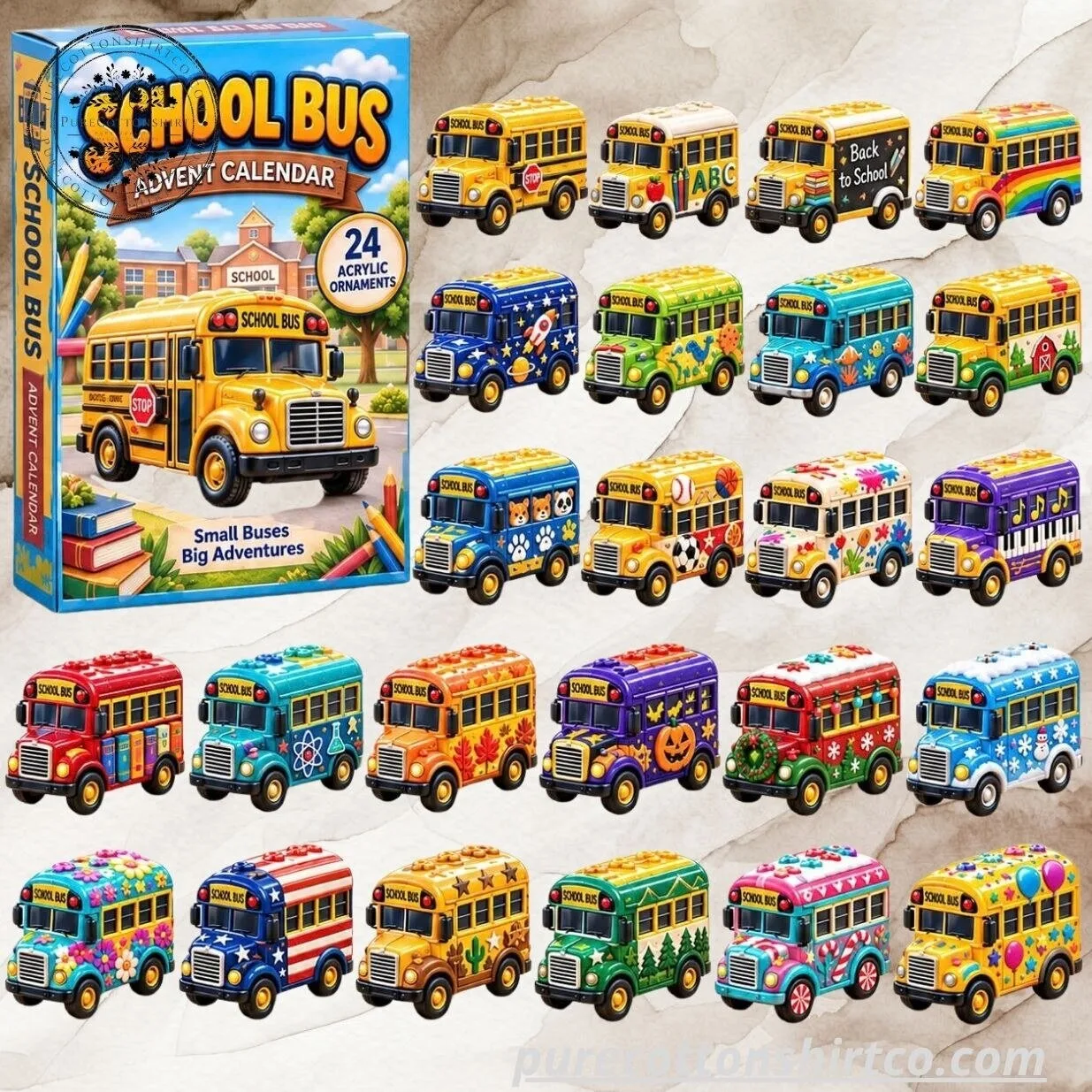 School Bus Advent Calendar 2026 – 24 Days Acrylic Ornaments Box