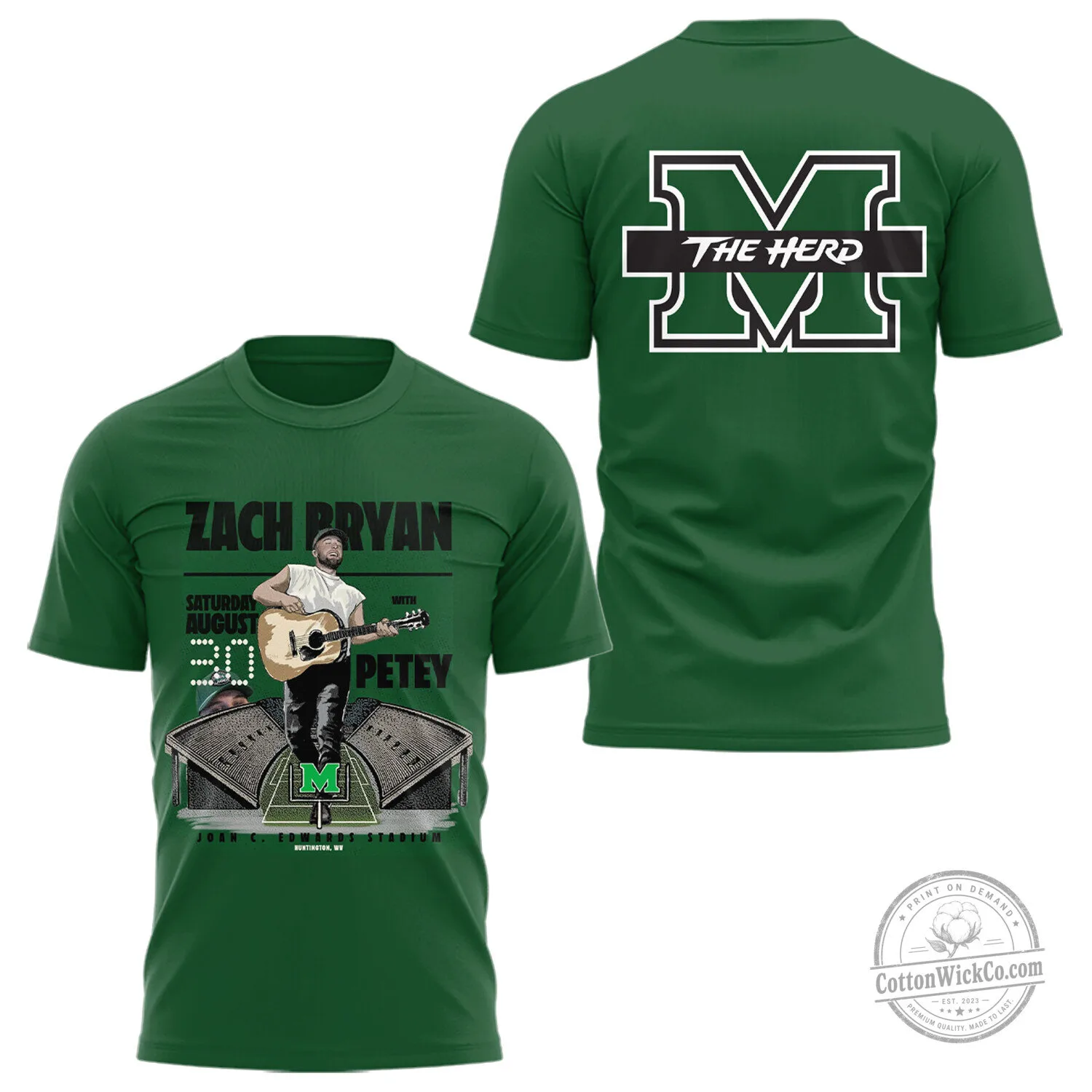 Zach Bryan Marshall Thundering Herd Football Concert Green T-Shirt
