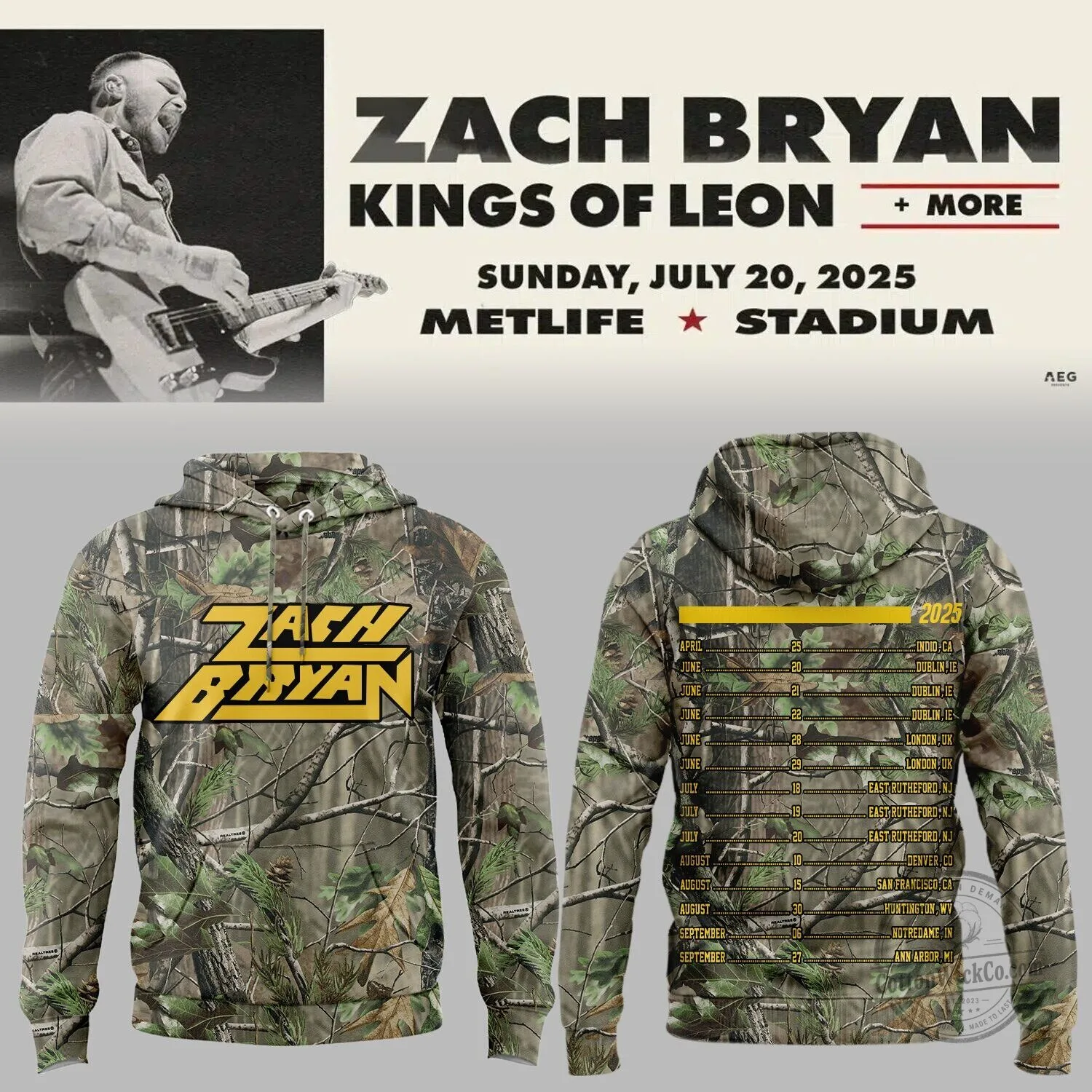 Zach Bryan The Quittin' Time Tour 2025 Camouflage Hoodie