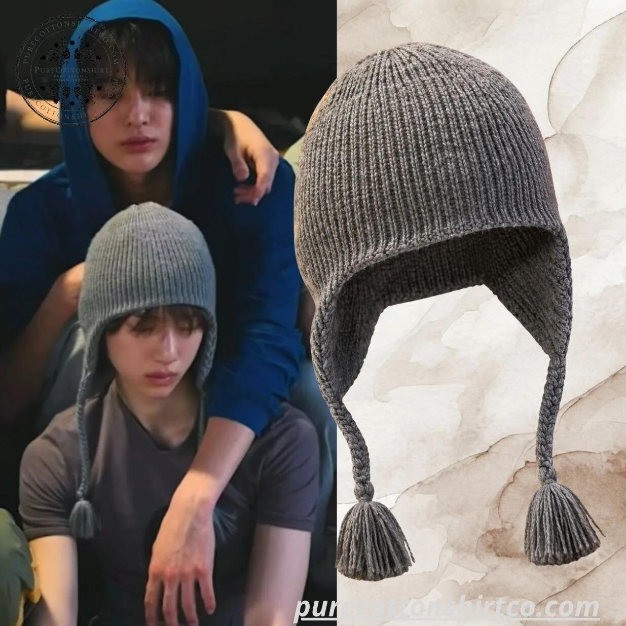 Juhoon CORTIS Kpop Idol Style Grey Knit Earflap Beanie Hat 5 Juhoon CORTIS Kpop Idol Style Grey Knit Earflap Beanie Hat