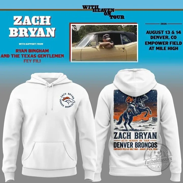 White Hoodie for Zach Bryan Denver Broncos Concert Tour