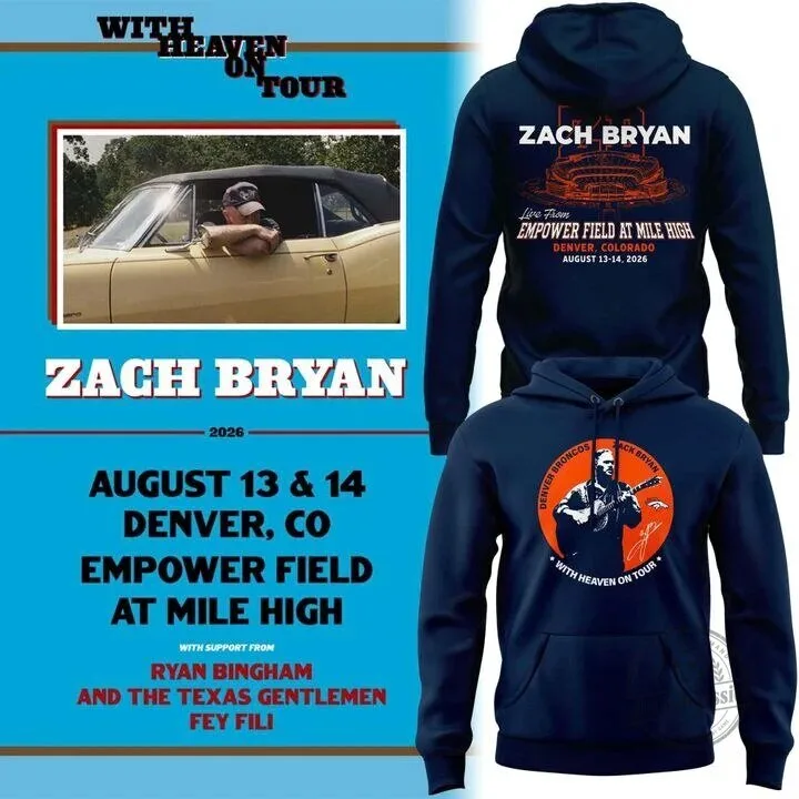 Denver Broncos Concert Tour Hoodie for Zach Bryan at Empower Field