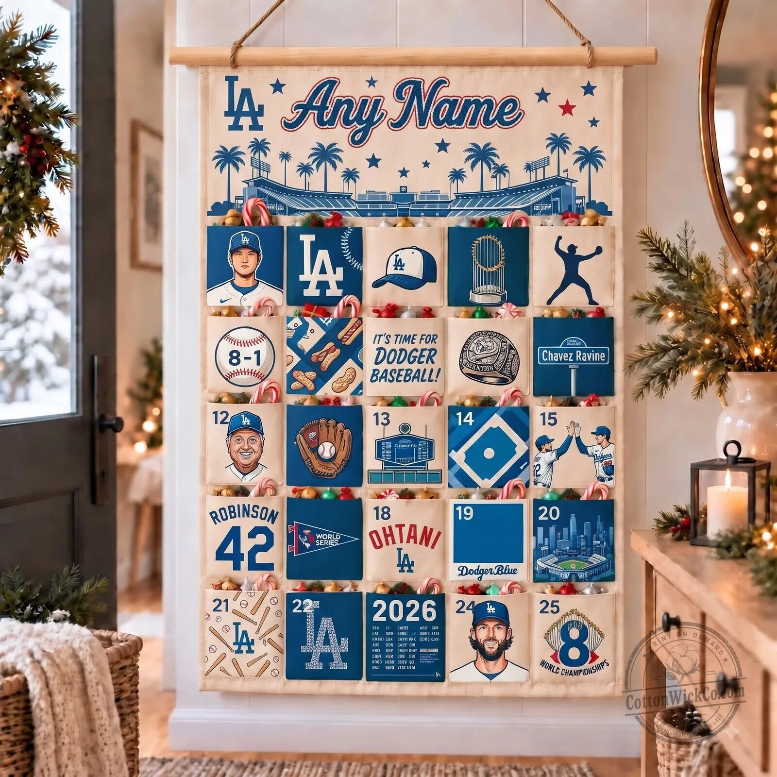 Los Angeles Dodgers Baseball Christmas Advent Calendar Wall Hanging