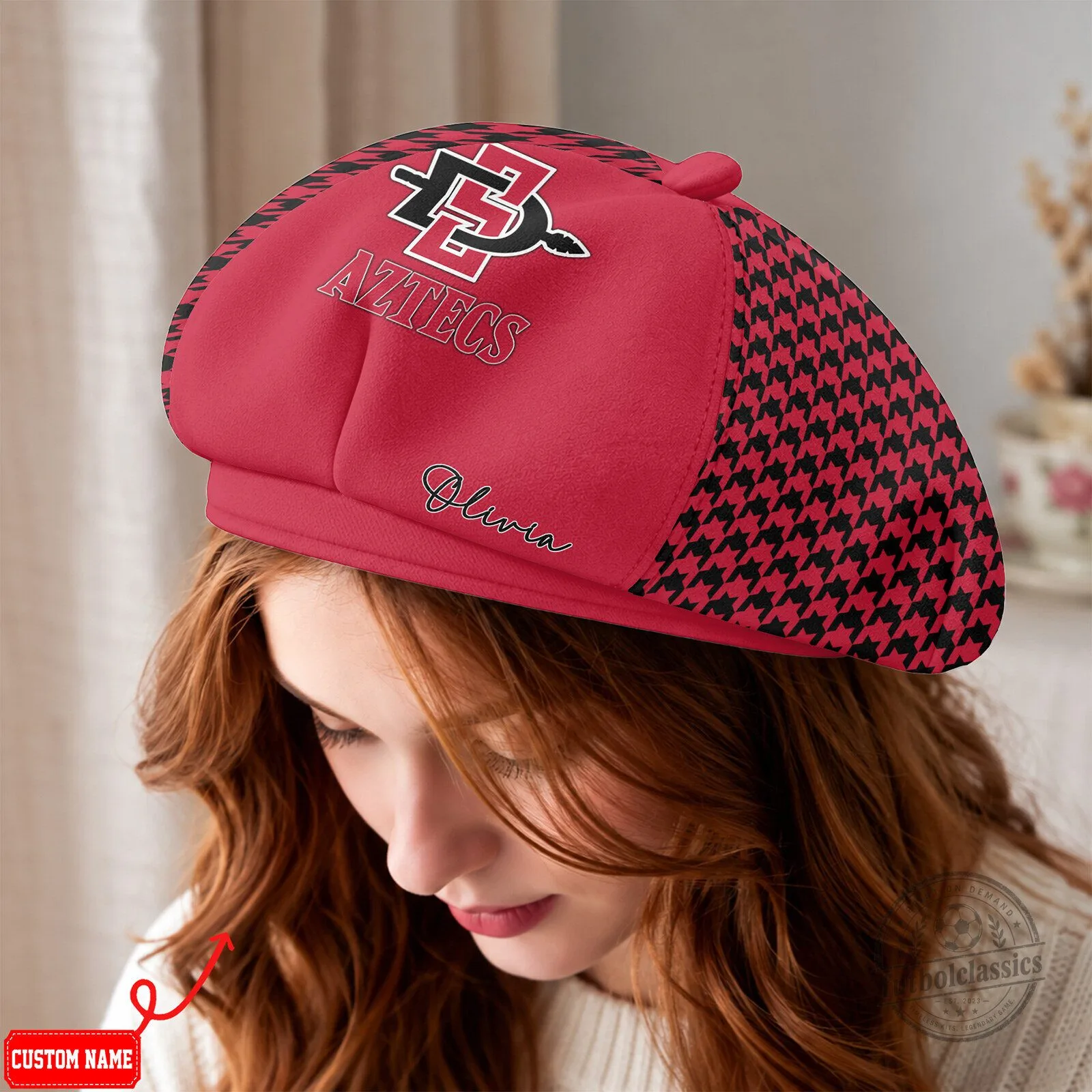 San Diego State Aztecs Personalized Houndstooth Beret Hat