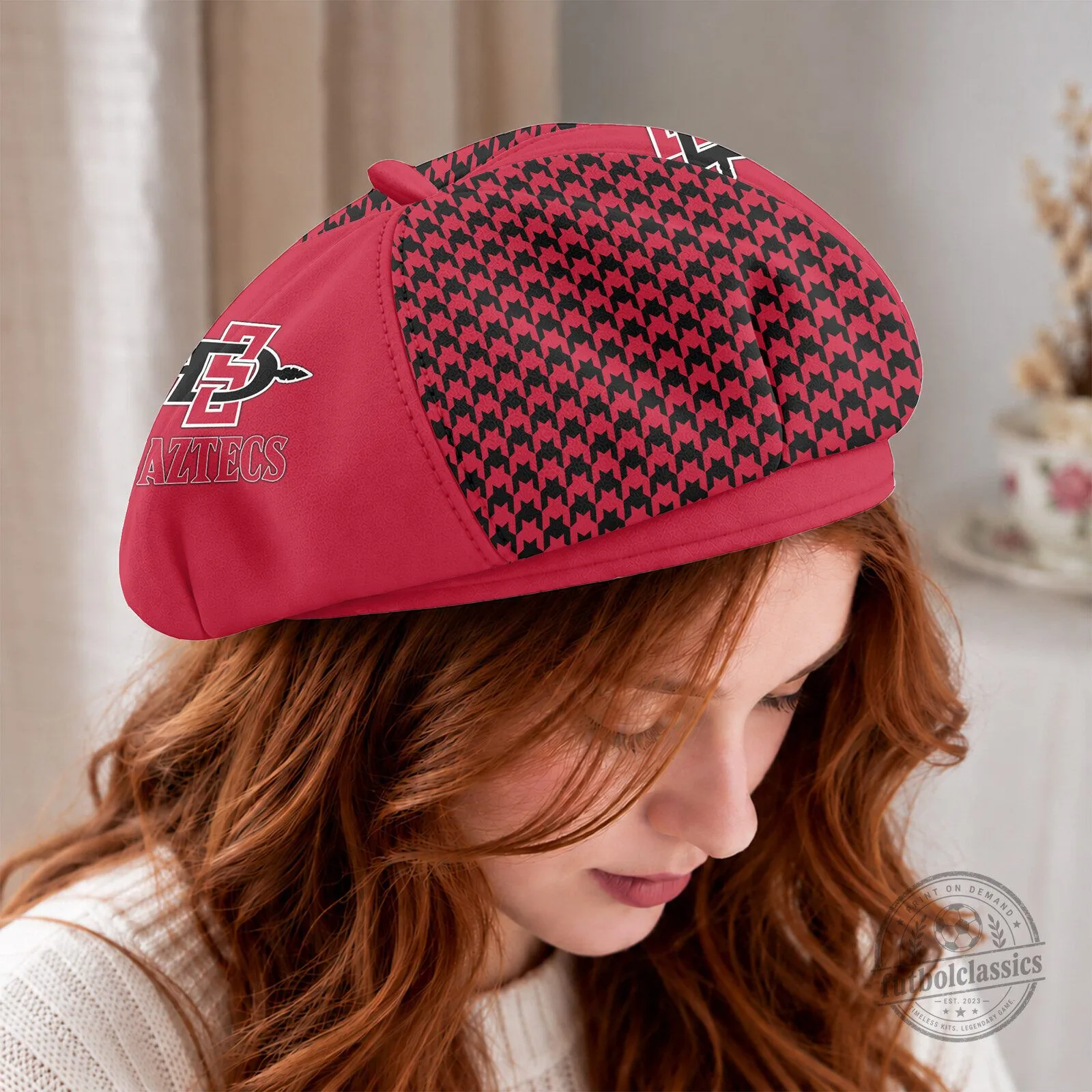 San Diego State Aztecs Personalized Houndstooth Beret Hat 5 San Diego State Aztecs Personalized Houndstooth Beret Hat