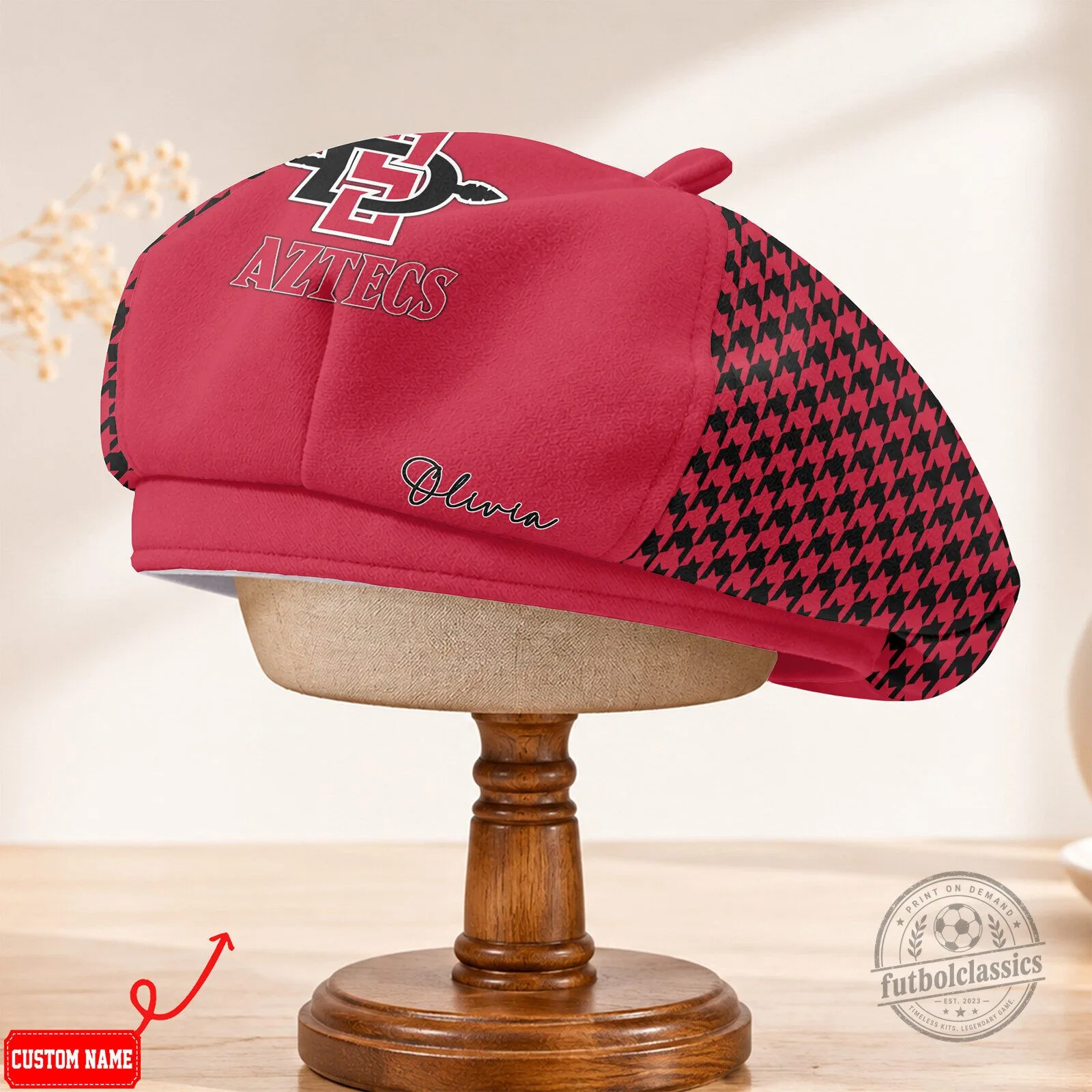 San Diego State Aztecs Personalized Houndstooth Beret Hat 7 San Diego State Aztecs Personalized Houndstooth Beret Hat