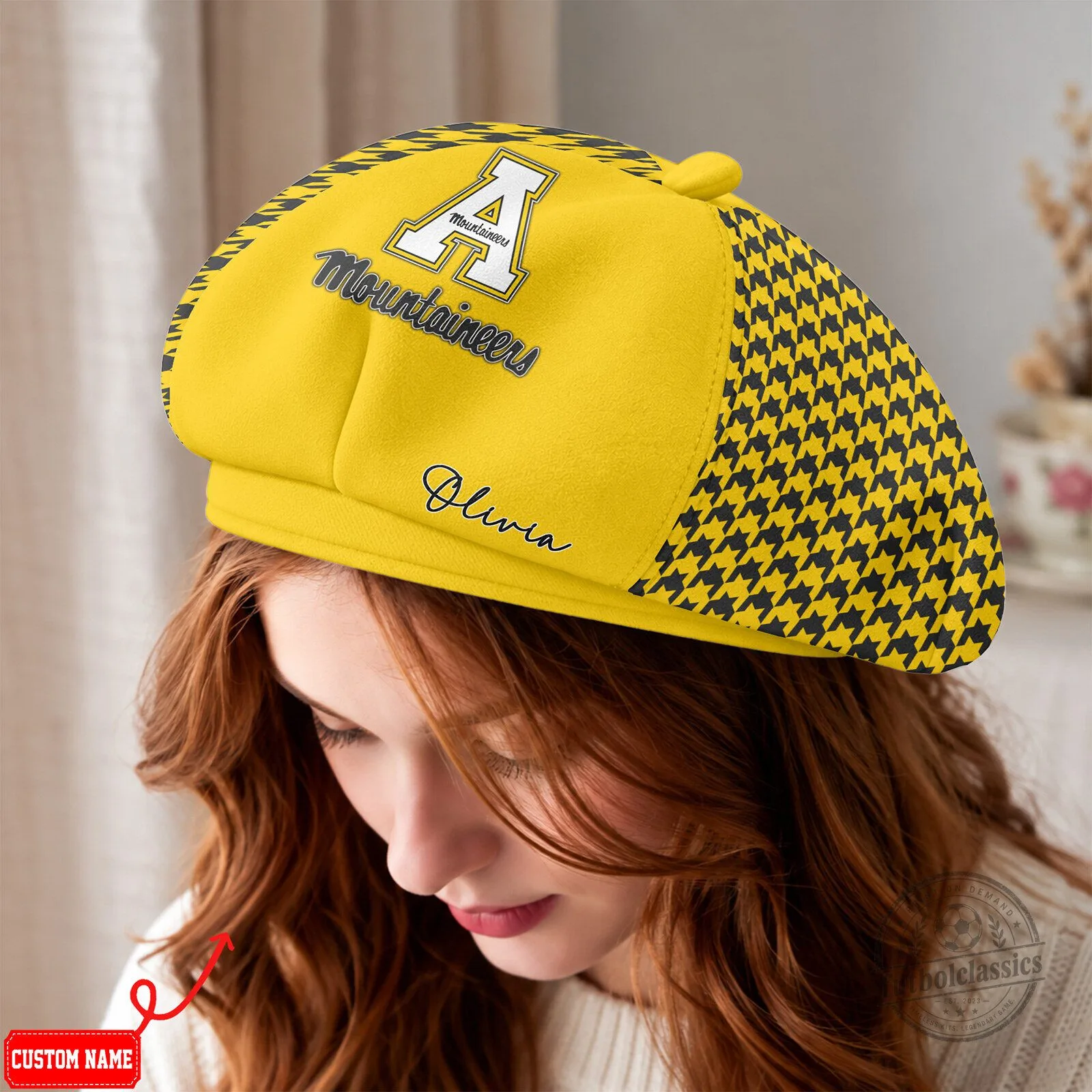 Appalachian State Mountaineers Custom Name Yellow Houndstooth Cap Hat