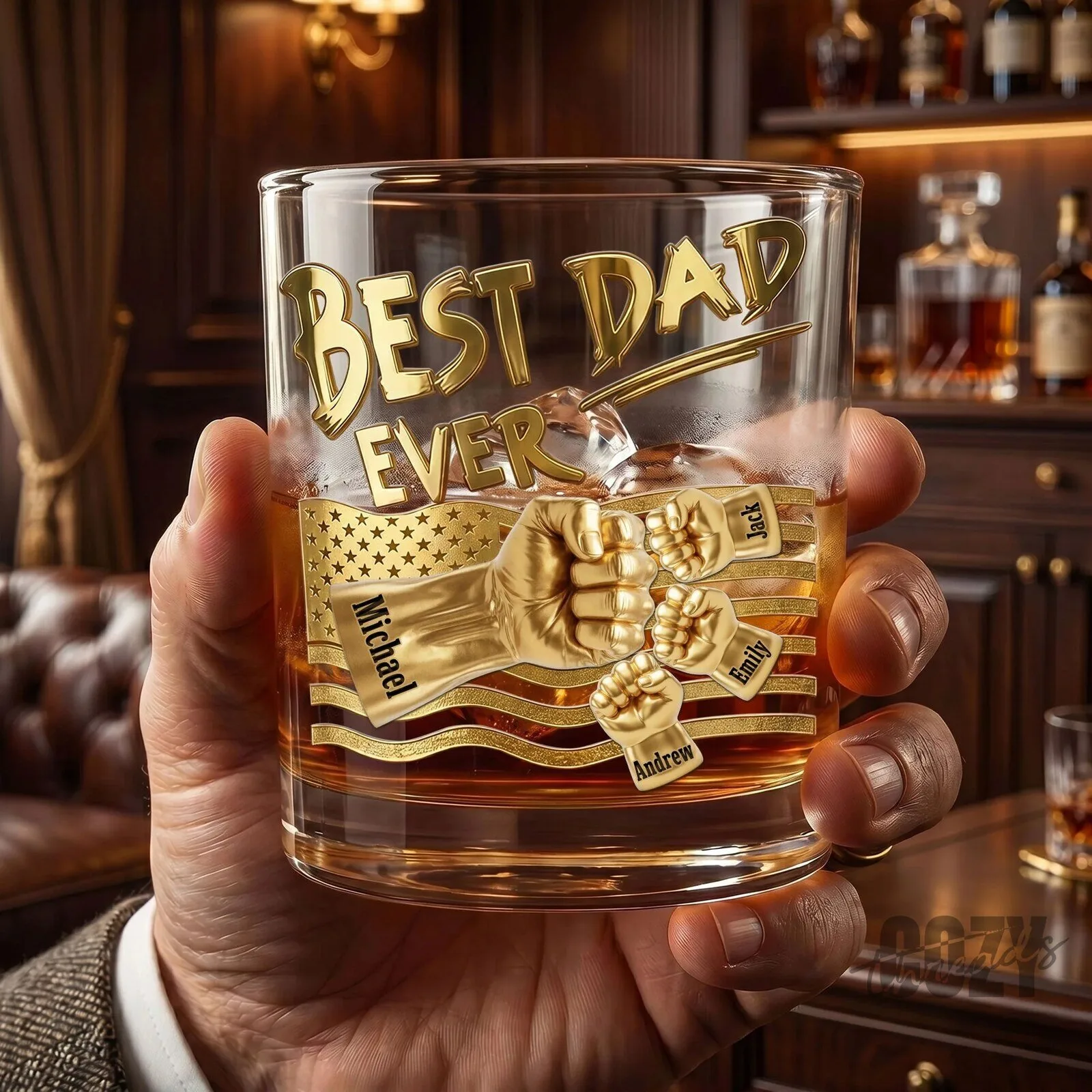 Best Dad Ever Personalized Fist Bump Whiskey Glass for Father's Day