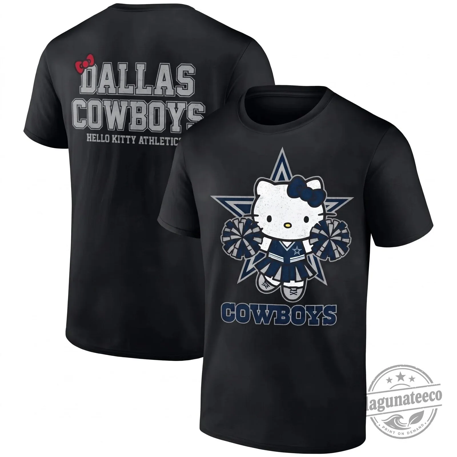 Black T-Shirt featuring Hello Kitty as a Cheerleader for Dallas Cowboys Athletes