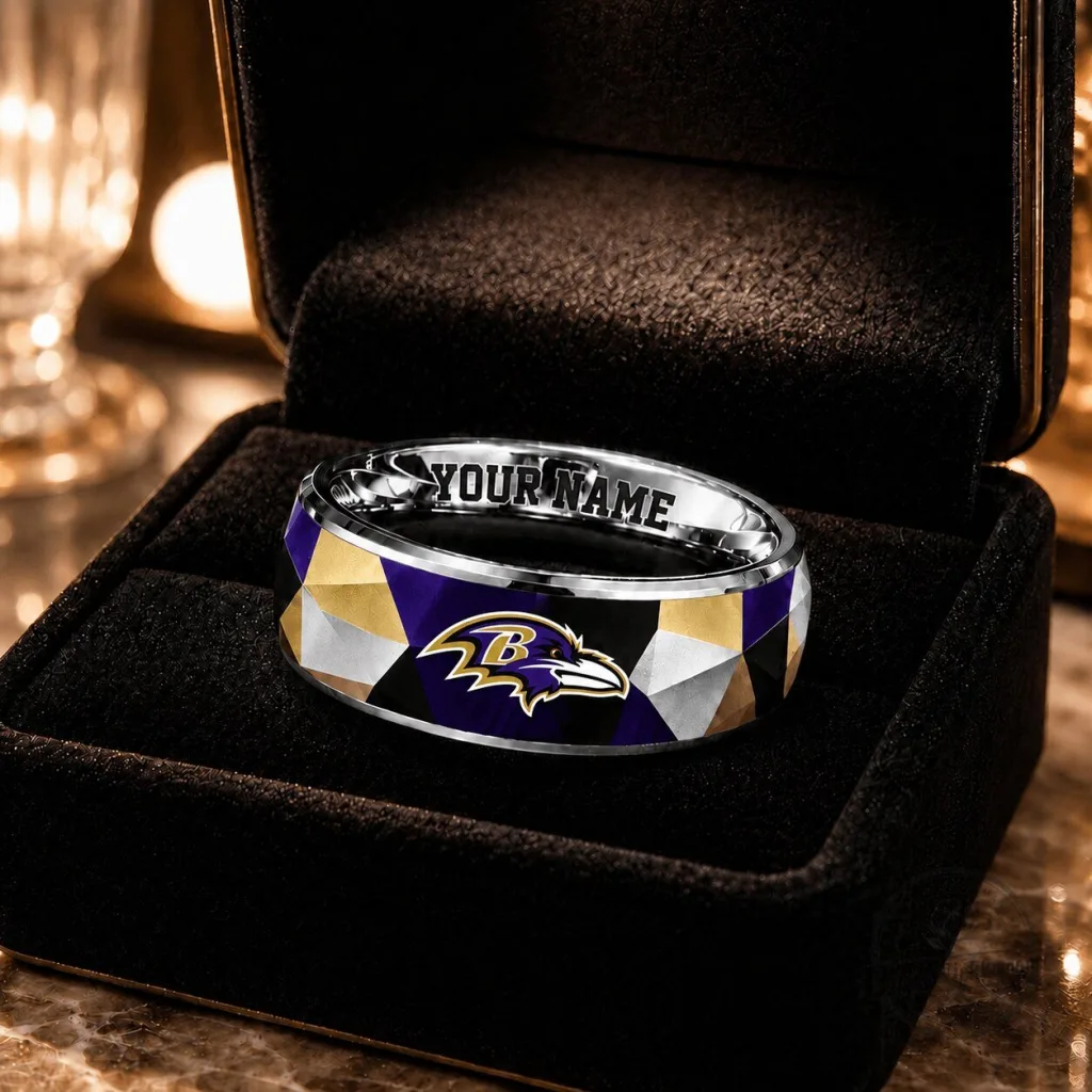 Baltimore Ravens NFL Football Team Logo Custom Name Ring for Men Baltimore Ravens NFL Football Team Logo Custom Name Ring for Men
