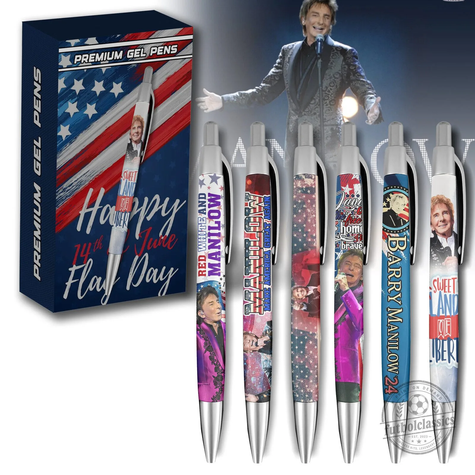 Barry Manilow Happy Flag Day Red White And Manilow Gel Pen Set
