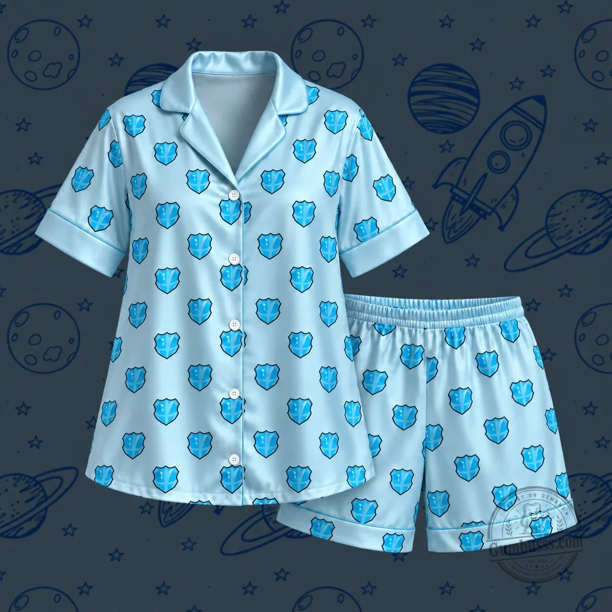 Cute Blue Shield Pattern Pastel Coquette Pajama Set