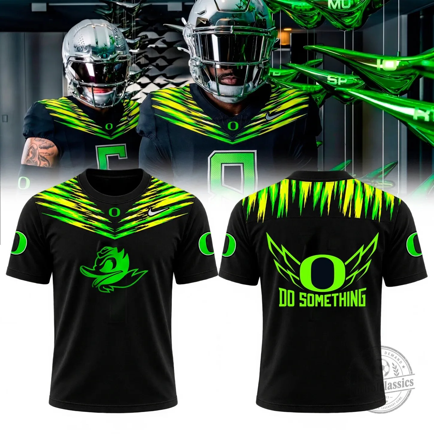 Oregon Ducks Football Team Black and Green Fan Apparel T-Shirt