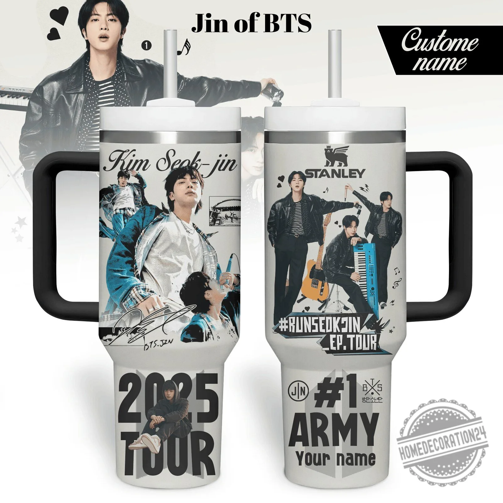 Kim Seok-jin BTS K-Pop Music Group Insulated Stainless Steel Tumbler with Handle