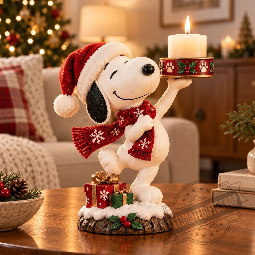 Snoopy Christmas Candle Holder Figurine 3 Snoopy Christmas Candle Holder Figurine