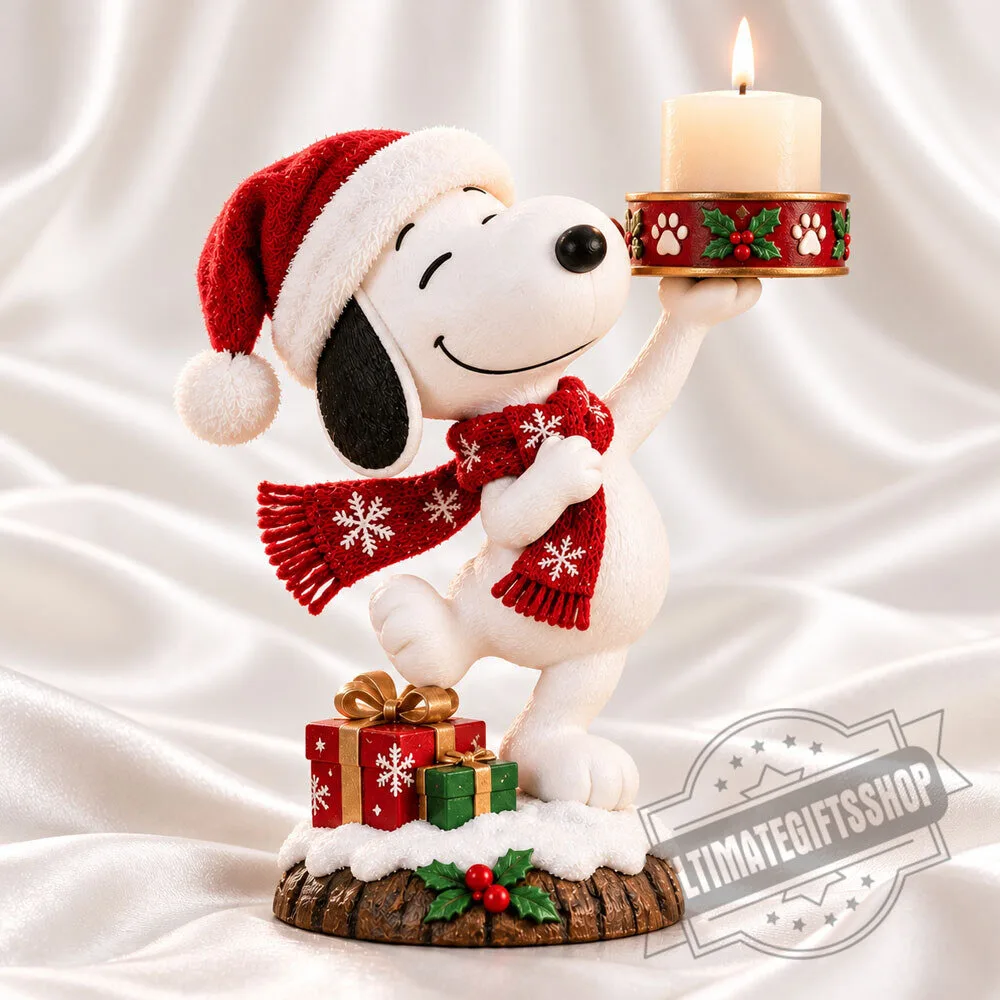Snoopy Christmas Candle Holder Figurine 4 Snoopy Christmas Candle Holder Figurine