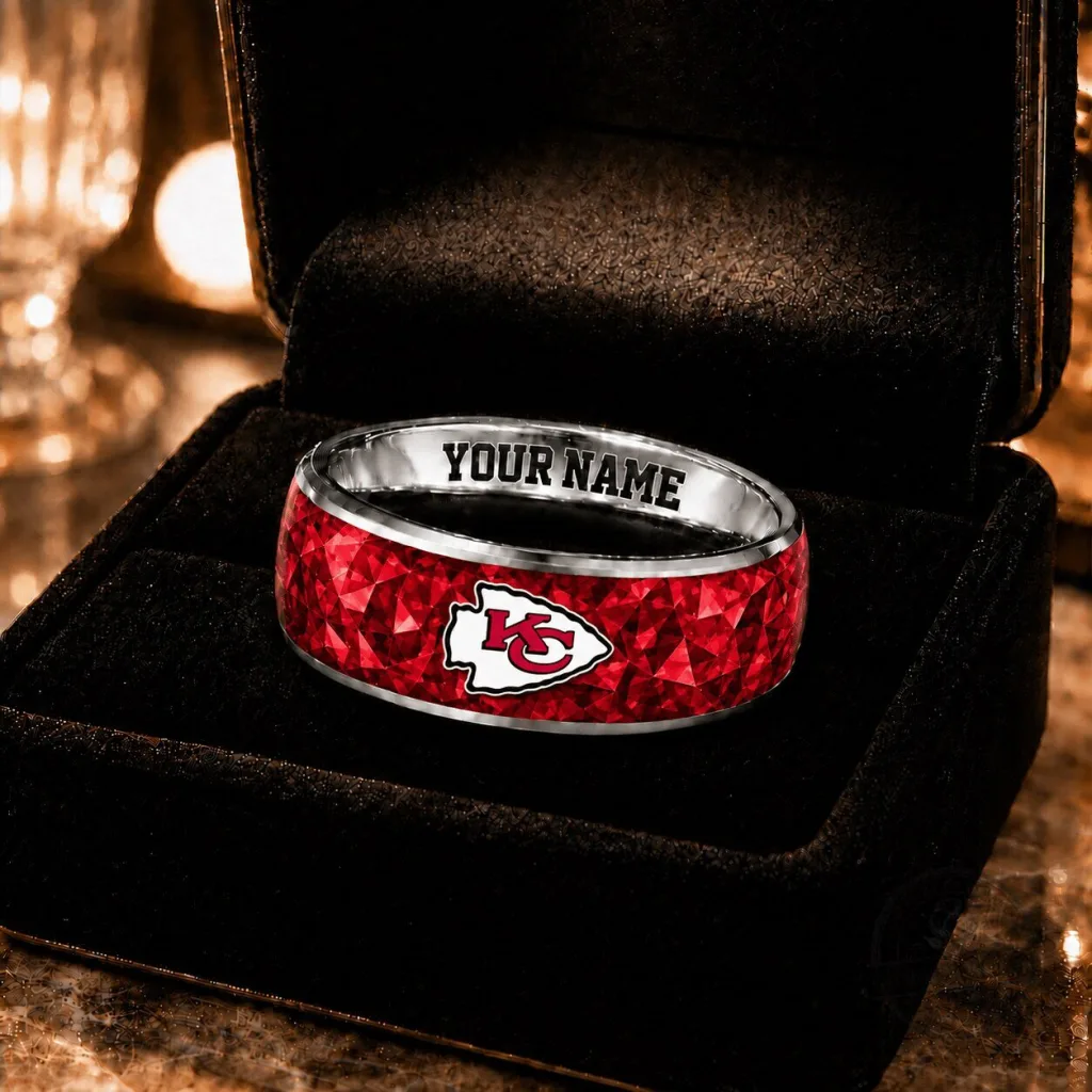 Kansas City Chiefs National Football League Red Diamond Pattern Custom Name Ring Kansas City Chiefs National Football League Red Diamond Pattern Custom Name Ring