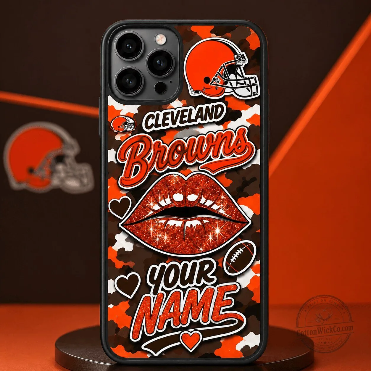 Cleveland Browns Personalized Glitter Lips Camouflage NFL Football Phone Case