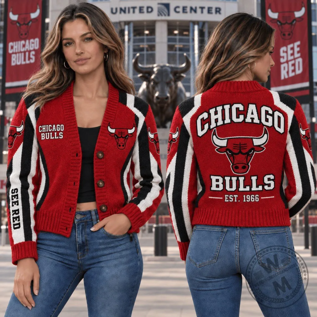 Chicago Bulls NBA Basketball Team Fan Red Cardigan Jacket